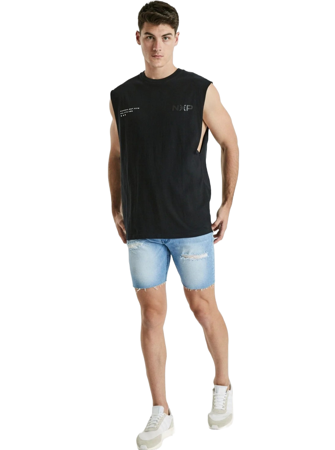 Nena And Pasadena - NXP Turn Back Scoop Back Muscle Tee - Jet Black