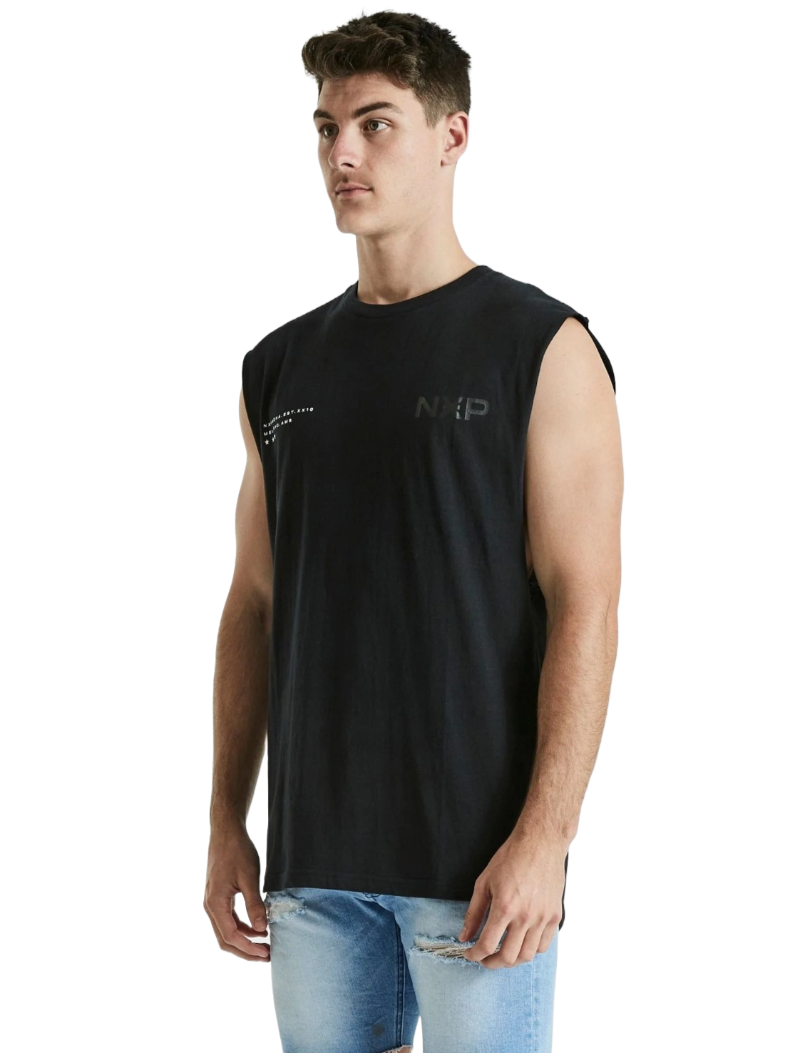 Nena And Pasadena - NXP Turn Back Scoop Back Muscle Tee - Jet Black