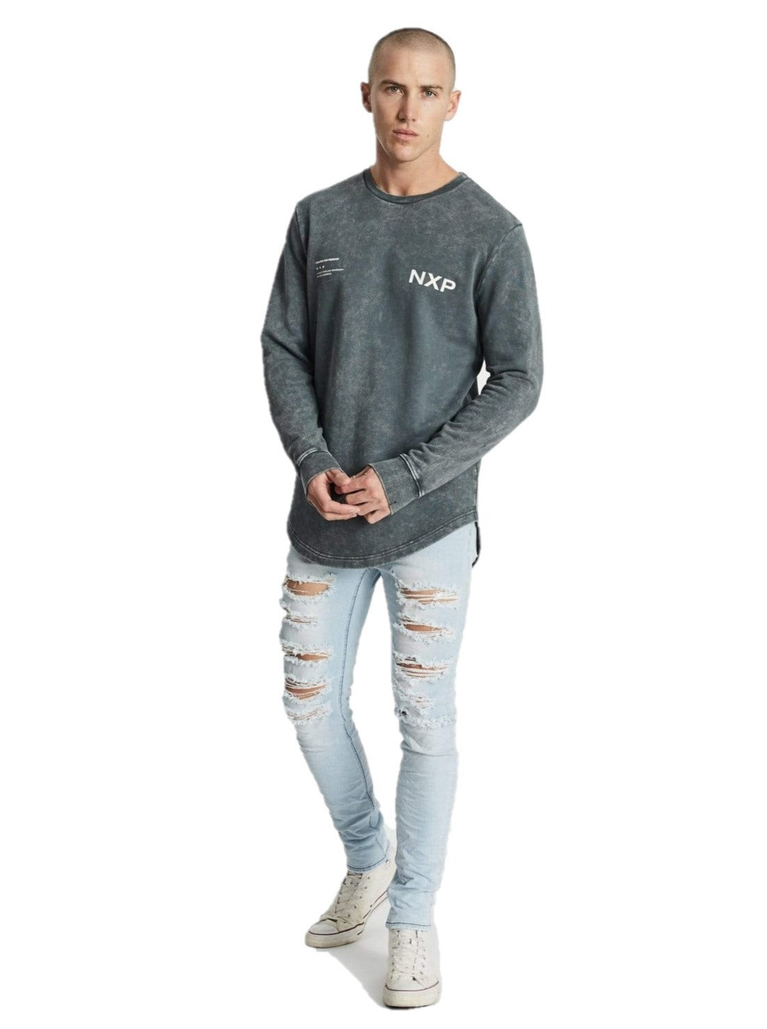 Nena And Pasadena - NXP Smoke Dual Curved Sweater- Acid Charcoal